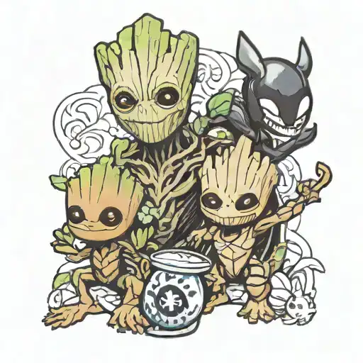 Baby Groot And Venom And Family