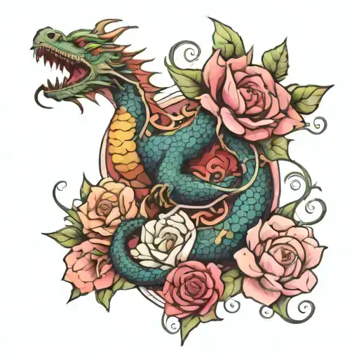 Dragon Flowers Hearts