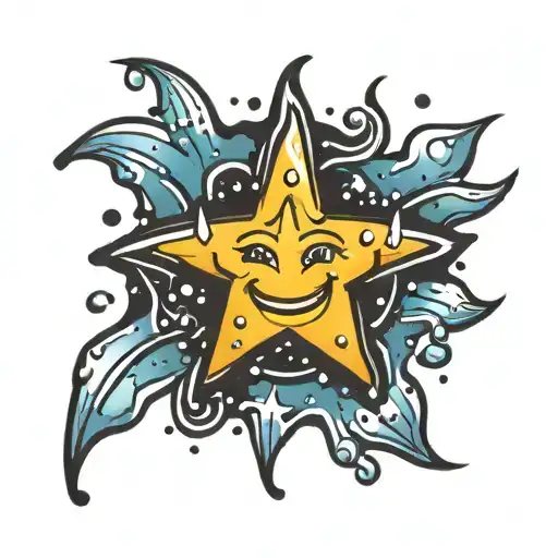 A Smiling Star With Rain Drops Around It