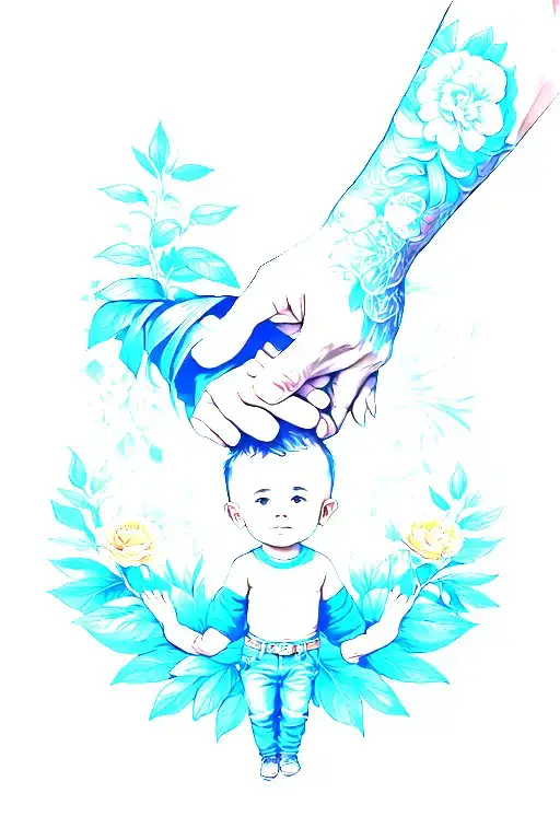 Father & Son Holding Hands Reaching