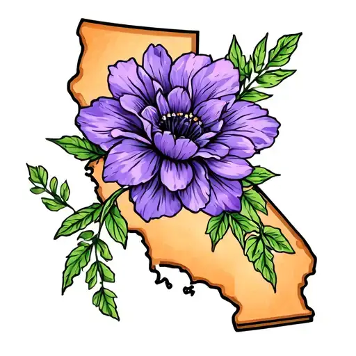 California State Outline With Violet Flower Intertwined