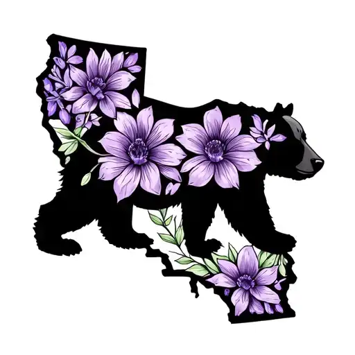 California State With Bear Outline All Blacked In With Africian Violet Flower