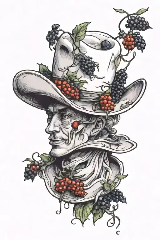 Berries Falling Off The Brim Of A Tipping White Cowboy Hat