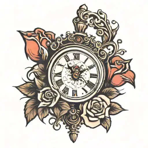 Old Clock With Rose