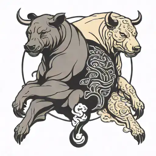 Yin Yang Bull Bear Realistic Black