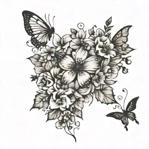 Simplistic And Minimalistic Floral Spine Tatto With Butterflies