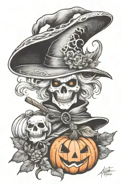 Ghost Witch Hat Broom Pumpkin