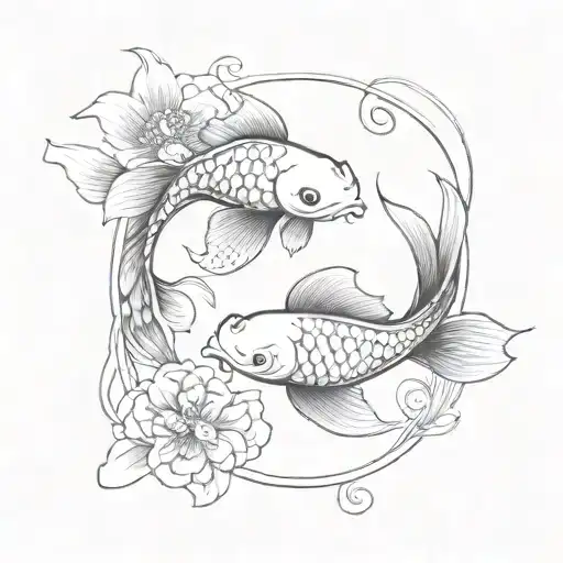 Two Koi Fishes Black & White