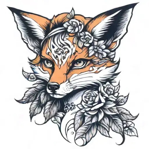 Fox Girl With Flowers And Blood