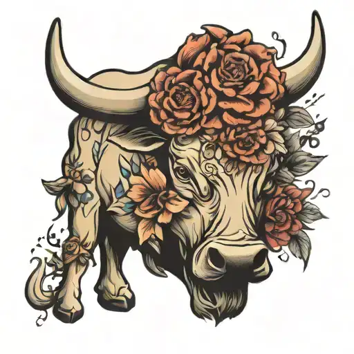 Bull With Memory Of 4 Lost Grandparents And Flowers