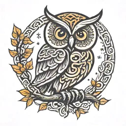 Small Celtic Owl On A Branch