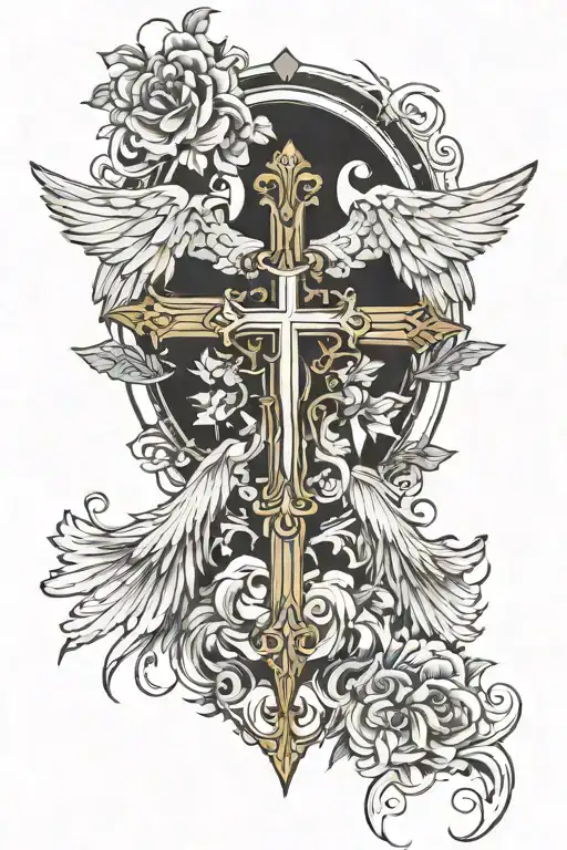 Roman Cross Arc Angel Wings