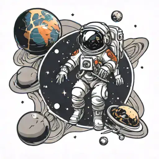 An Astronaut In Free Space Among The Planets
