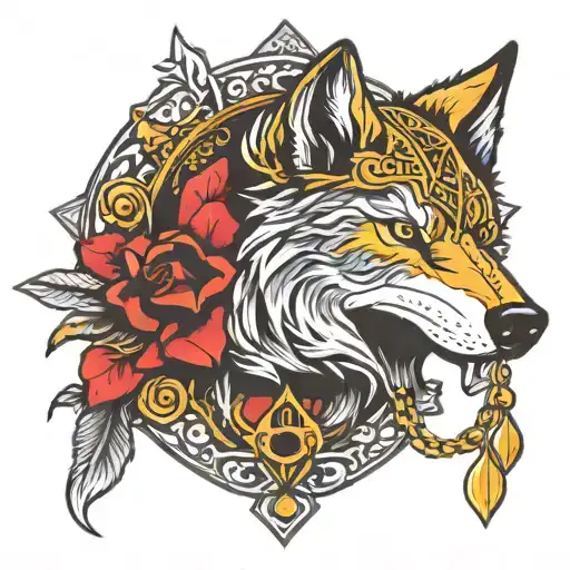 Lone Wolf Head With Gold Necklace