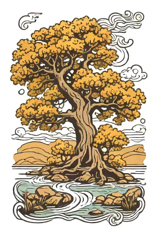 Oak Tree Over A River