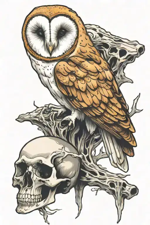 Barn Owl Perched On Skull