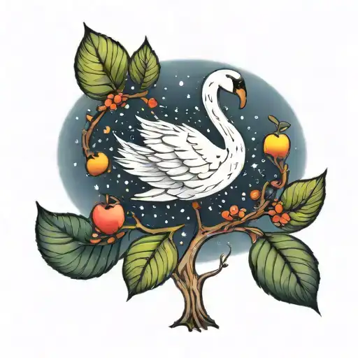 Swan With Apple Tree Tail And Cygnus Constellation