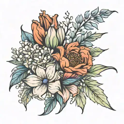 January And July Birth Flower Bouquet Fine Line