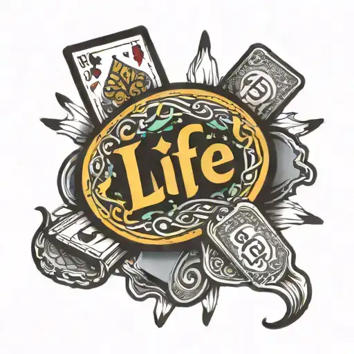 Pocker Chips With The Word Life In The Center With All In Written Above It