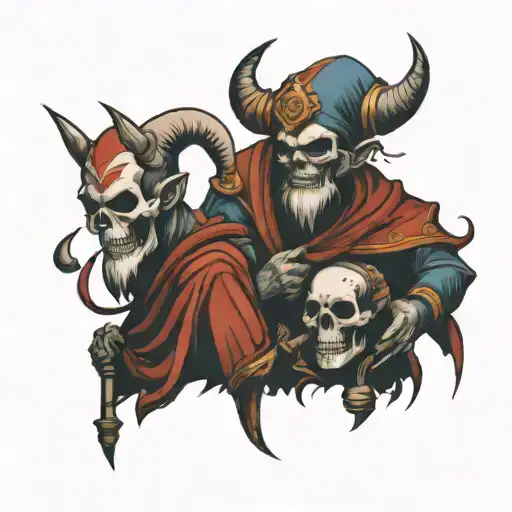 Monk Warrior And Jester With A Skull