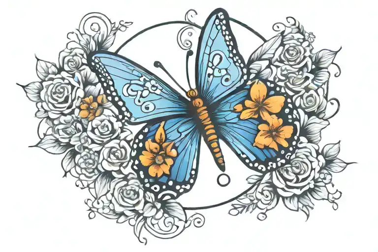 Blue Butterfly With Flowers Under Moon Phases