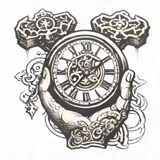 Hand Holding A Clock With A Cross