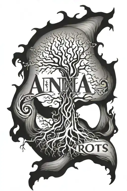 Black And White Write The Name Anna In The Shape Of Tree Roots