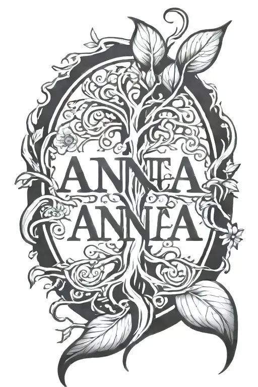 Black And White Write The Name Anna Using The Shape Of Tree Roots