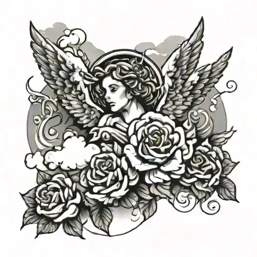 Clouds With Angels And Rose