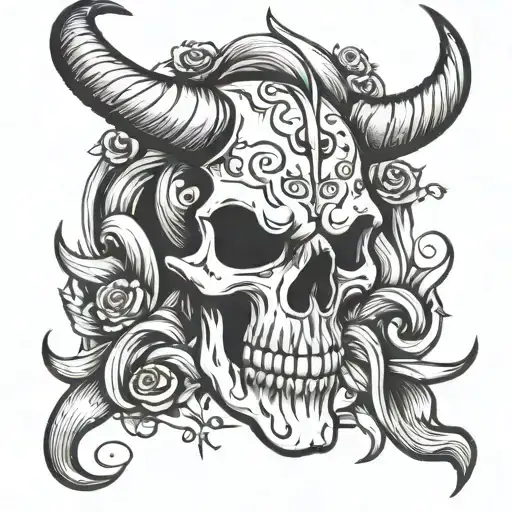 Skull And Horn Bull Skull