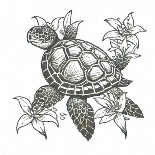 Sea Turtle With Stargazer Lily As The Shell