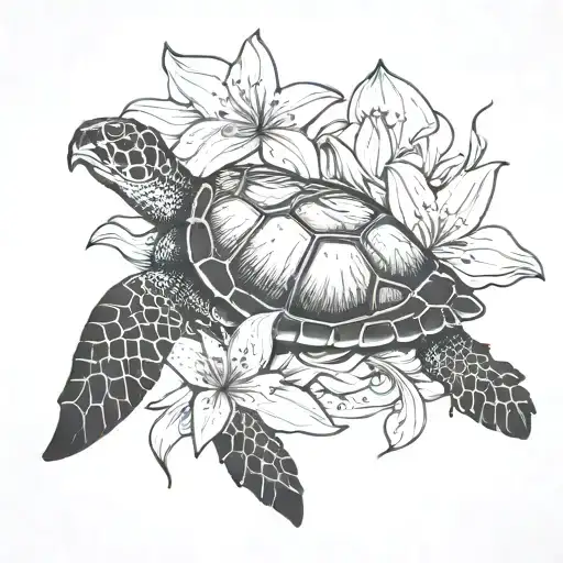 Sea Turtle With Stargazer Lily As The Shell