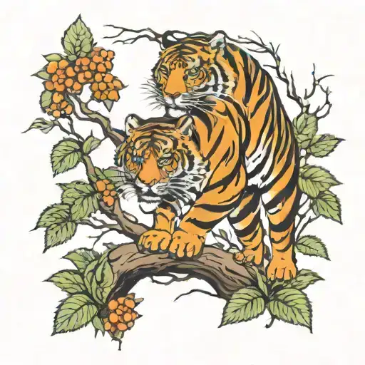 Strawberry Gold Tiger Full Body Stalking Down A Tree