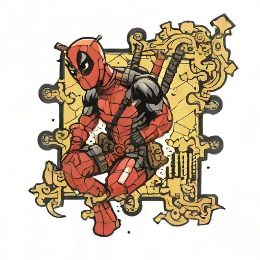 Deadpool As A Puzzle Piece Coming Out Of A Comic Book