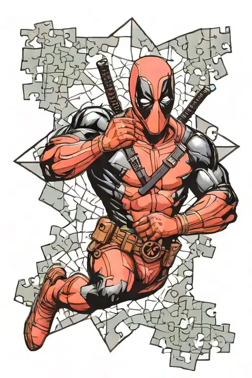Deadpool As A Puzzle Piece Coming Out Of A Comic Book