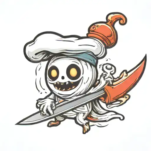 Cute Little Ghost With A Chef Hat And A Knife