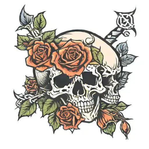 Roses And Skull American Patriotic