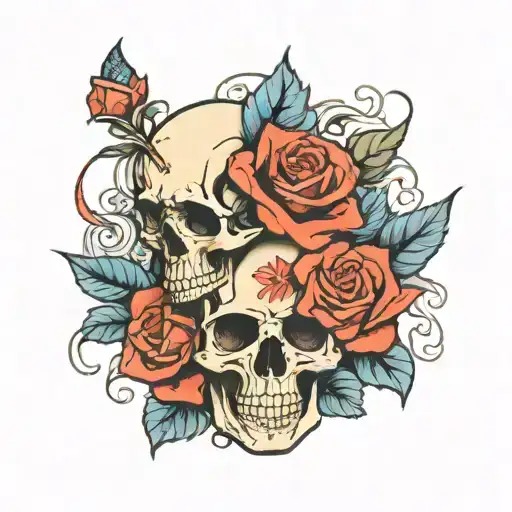 Roses And Skull American Patriotic