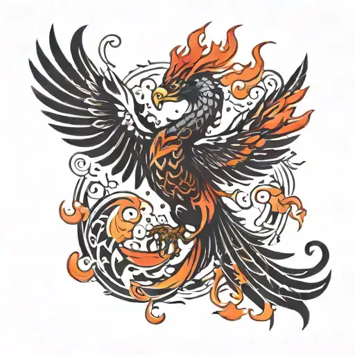 Black Phoenix With Red Flames