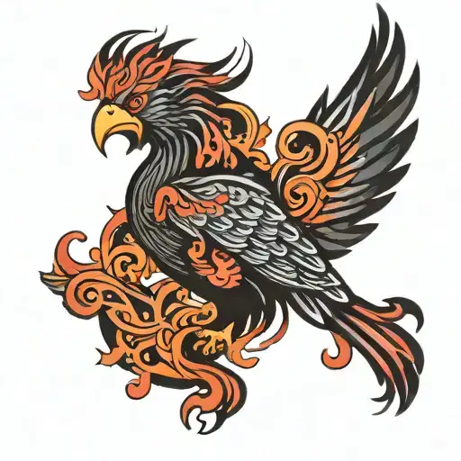 Milimilistic Black Phoenix With Red Flames