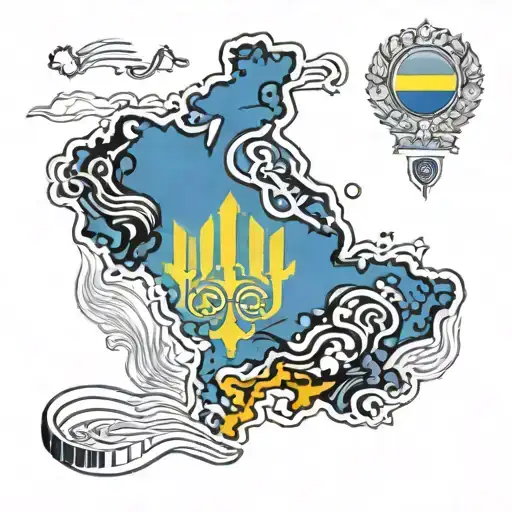 Outline Of The Country Ukraine Filled In With The Flag Colors With Olympic Logo In The Center
