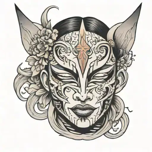 Cracked Hanya Mask With Girl Portrait Inside