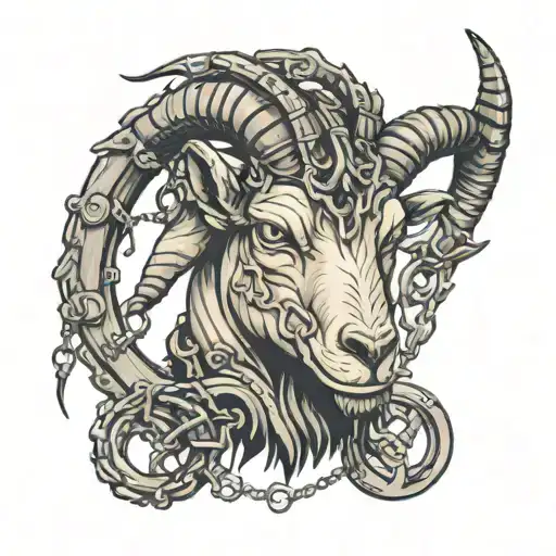Mad Capricorn Goat Tattoo With Chains