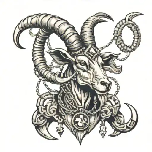 Mad Capricorn Goat Tattoo With Chains