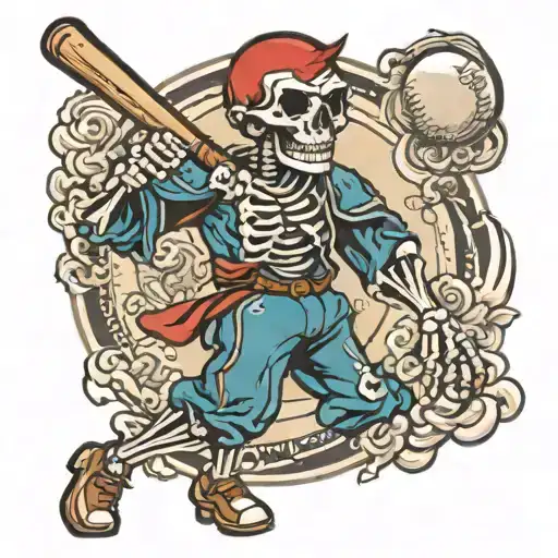 Skeleton Hitting Baseball