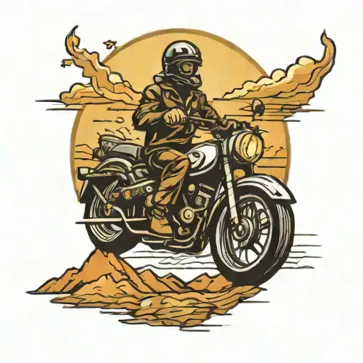 Man Riding Motorcycle On Mountains With Sun Rise