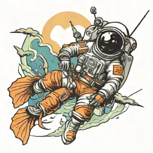 Astronaut Fishing Fr Of Crescent Moon