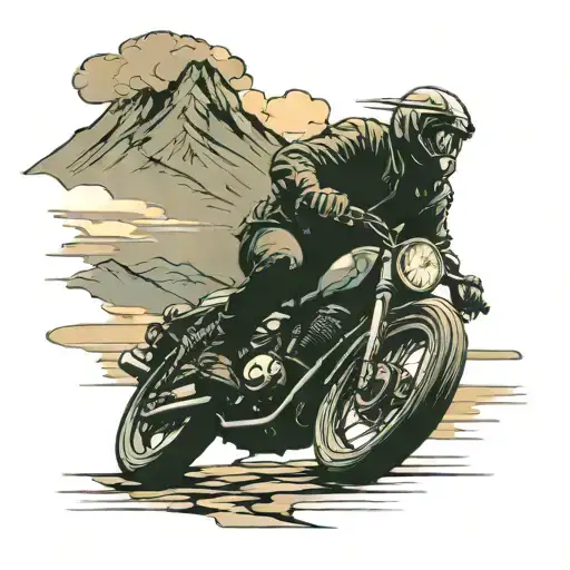 Man Riding Motorcycle On Empty Road Towards Mountain