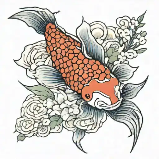 Japanese Flowers Koi Water Colours