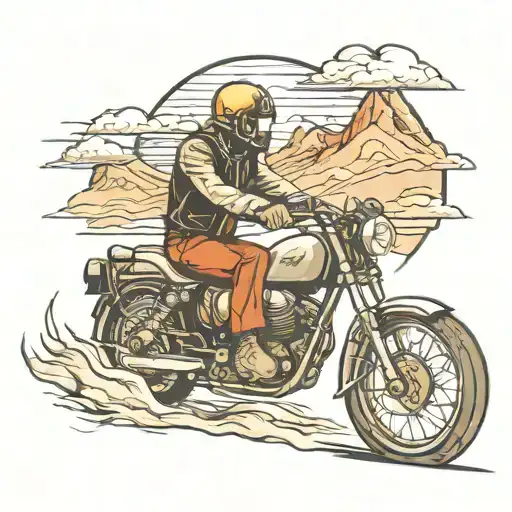 Man Riding Motorcycle On Empty Road Towards Mountain Full Sleeve Tattoo Design